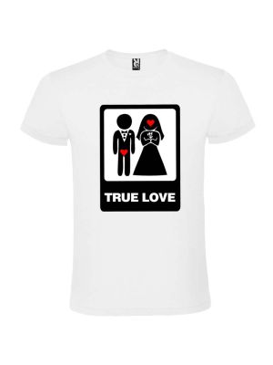 Camisetas despedida hombre blanca de despedidas unisex con dibujo true love 100% algodÃ³n vista 1