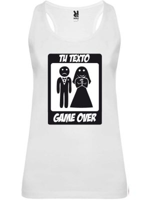 Camiseta blanca de tirantes para despedida de soltera con diseÃ±o game over para personalizar vista 1