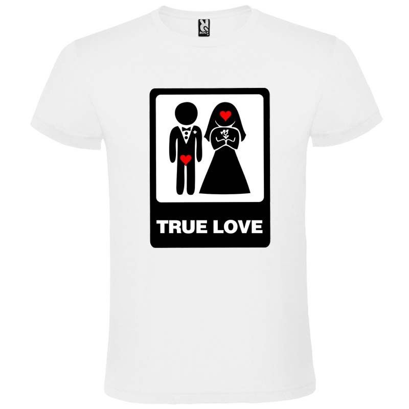 Camisetas despedida hombre blanca de despedidas unisex con dibujo true love 100% algodÃ³n vista 1