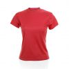 Camisetas técnicas tecnic plus mujer de poliéster rojo con publicidad vista 1