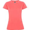 Camisetas técnicas roly montecarlo mujer de poliéster coral fluor con logo vista 1