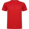 Camisetas técnicas roly montecarlo de poliéster rojo con logo vista 1
