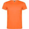 Camisetas manga corta roly akita de poliéster naranja fluor con publicidad vista 1