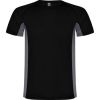 Camisetas técnicas roly shanghai de poliéster negro plomo oscuro con publicidad vista 1