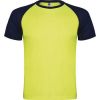 Camisetas técnicas roly indianapolis de poliéster amarillo fluor marino con publicidad vista 1
