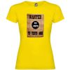 Camisetas despedida mujer para despedida de soltera cartel de se busca 100% algodón amarillo vista 1
