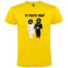 Camisetas despedida hombre con diseño de novios bebés sin fondo 100% algodón amarillo vista 1