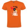 Camisetas despedida hombre con diseño troquelado de muñeca hinchable y globo 100% algodón naranja vista 1